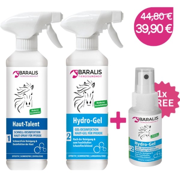 BÄRALIS Pfere-Set Haut-Talent & Hydro-Gel für Pferde je 250 ml + Hydro-Gel 30 ml gratis